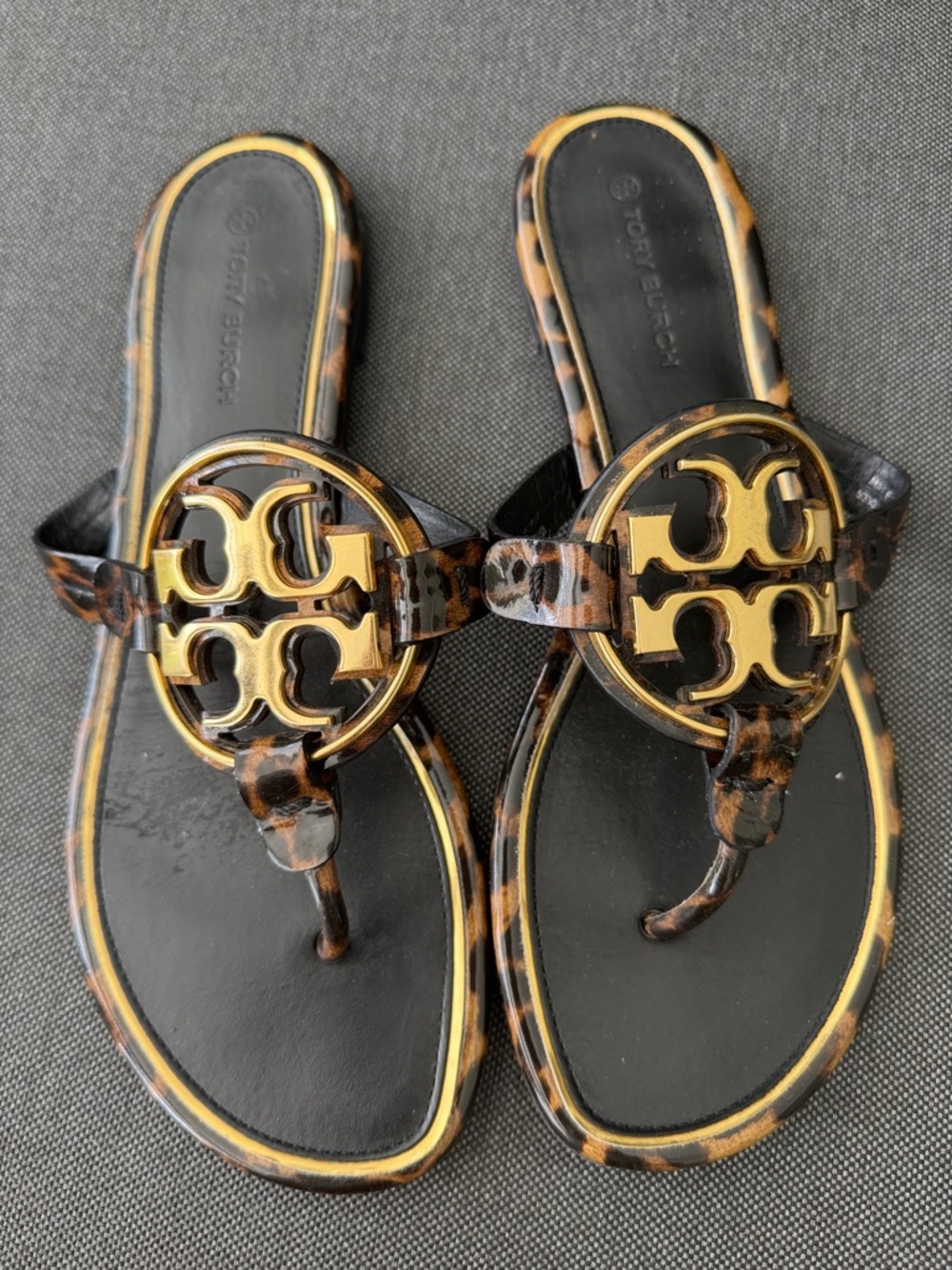 Tory Burch Metal Miller Barbados Leopard Patent Leather Sandal Sz 8.5 Resort - Picture 2 of 7